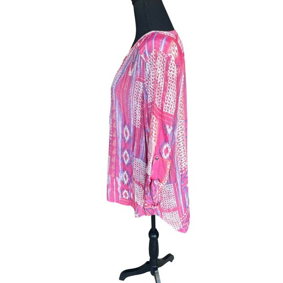 Como Vintage Womens Pink Aztec Boho Print Tunic Blouse XL Cottage Core Hippie - Picture 10 of 11
